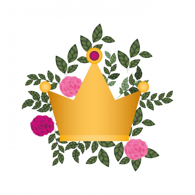 Golden crown with roses isolated icon | Premium Vector