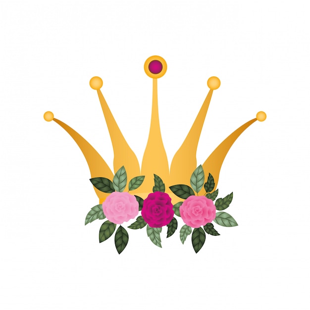 Golden crown with roses isolated icon Vector | Premium ...