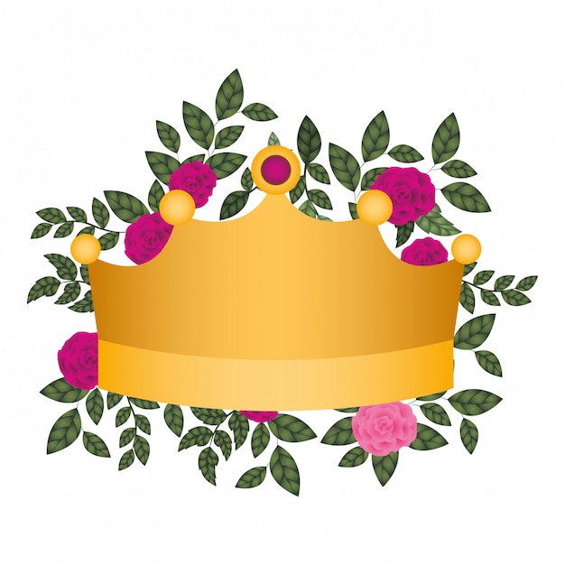 Golden crown with roses isolated icon | Premium Vector