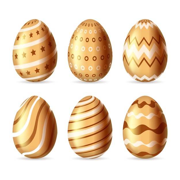 Golden Easter Day Egg Collection Theme Free Vector