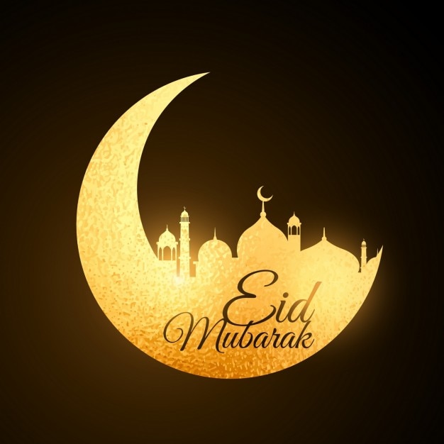 Golden eid festival moon with mosque