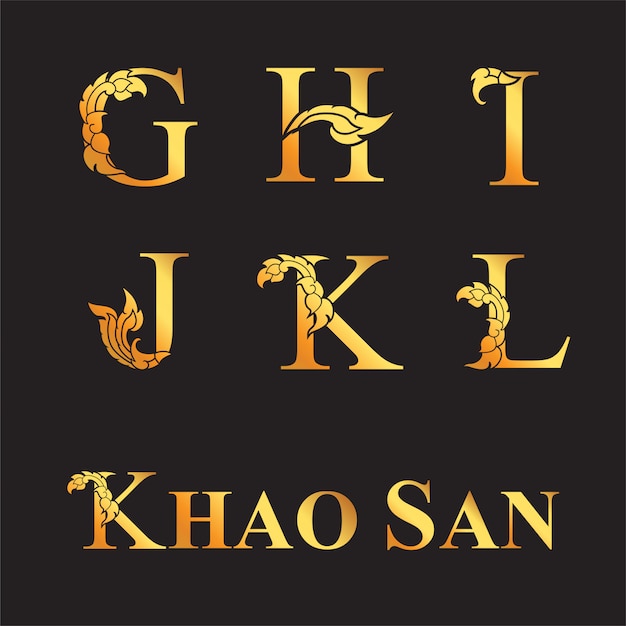 Premium Vector Golden Elegant Letter G H I J K L With Thai Art Elements