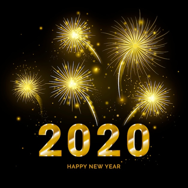 Free Vector | Golden fireworks new year 2020