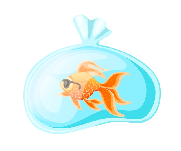 Premium Vector Golden Fish In Plastic Bag With Water Flat Colorful