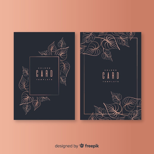 Golden floral cards collection Free Vector