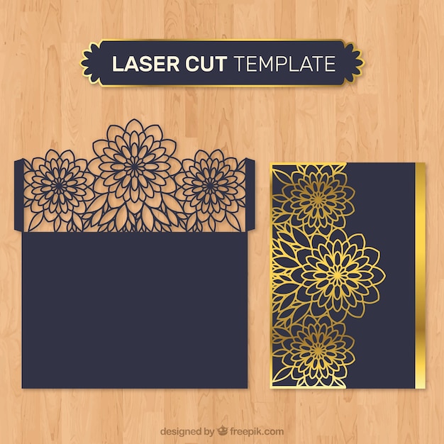 Download Golden floral envelope with laser cut | Free Vector