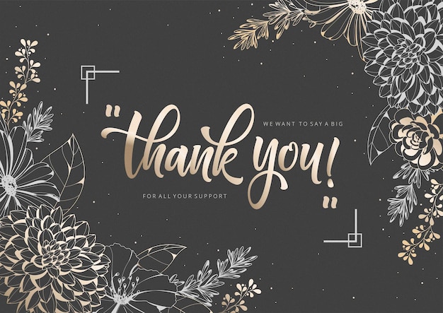 Premium Vector Golden Floral Frame Thank You Card Template 8758