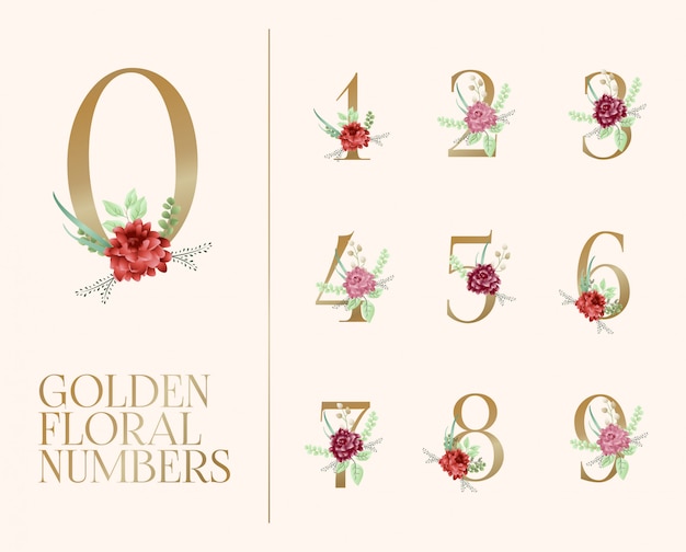 Download Premium Vector | Golden floral numbers collection
