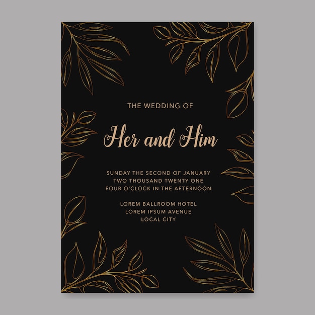 Premium Vector | Golden floral wedding invitation card template design