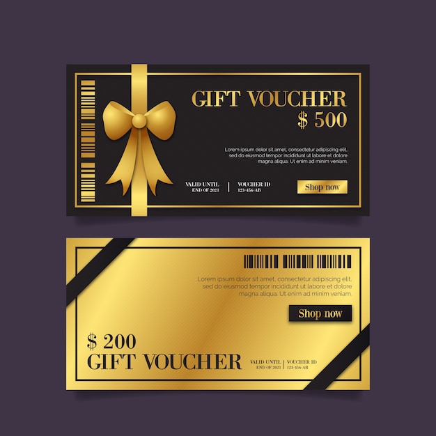 Free Vector | Golden Gift Voucher Template With Ribbon