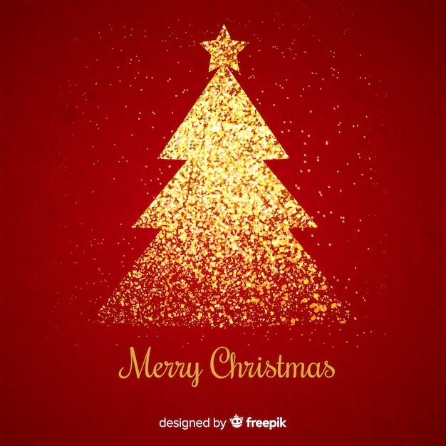 Free Vector | Golden glitter christmas tree in red background