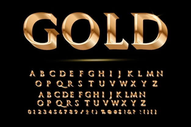 Premium Vector | Golden glossy vector font or gold alphabet