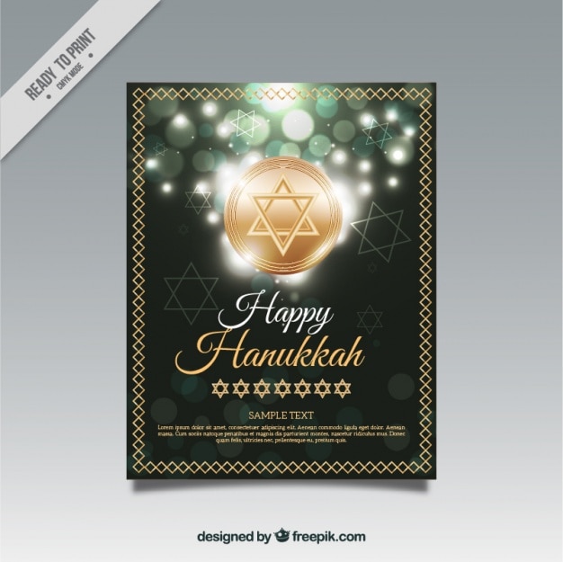 Golden hanukkah card with bokeh effect