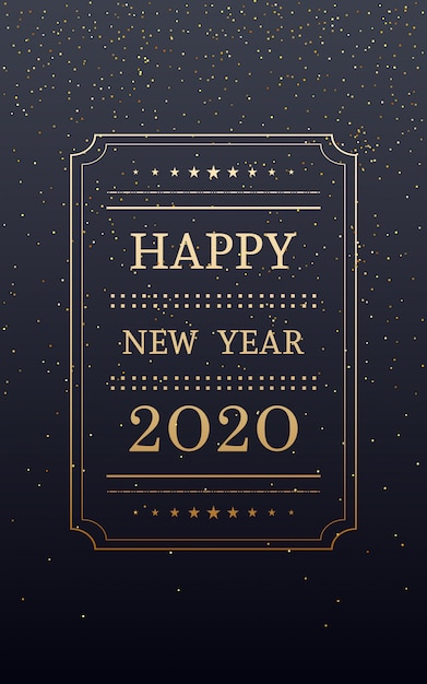 Golden happy new year 2020 in vertical with glitter on