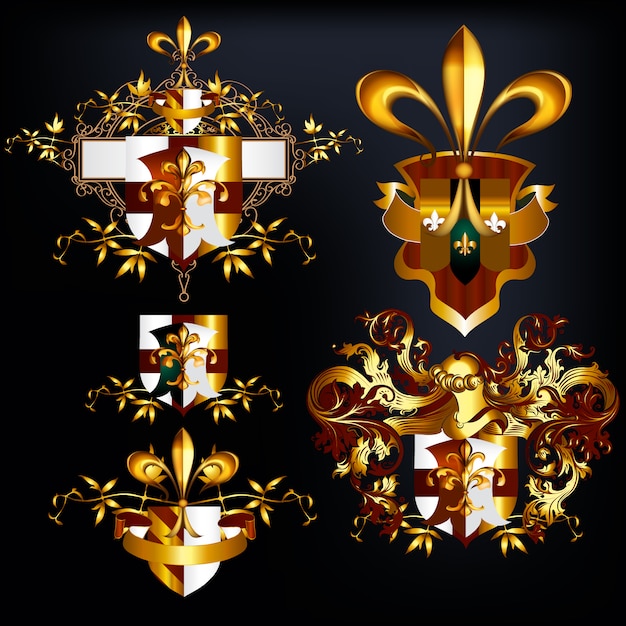 Download Golden heraldic elements Vector | Free Download