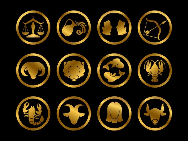 Golden horoscope zodiac signs. astrology symbols set Premium Vector