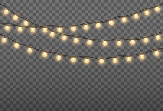 Premium Vector | Golden lamps garland glowing lights for xmas holiday