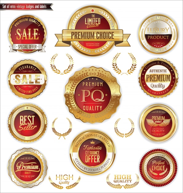 Premium Vector | Golden laurel wreaths and badges collection