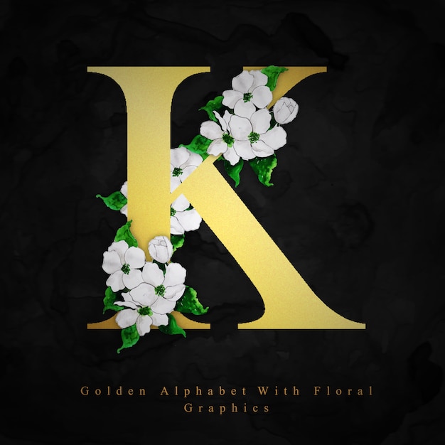 Download Golden letter k watercolor floral background | Premium Vector