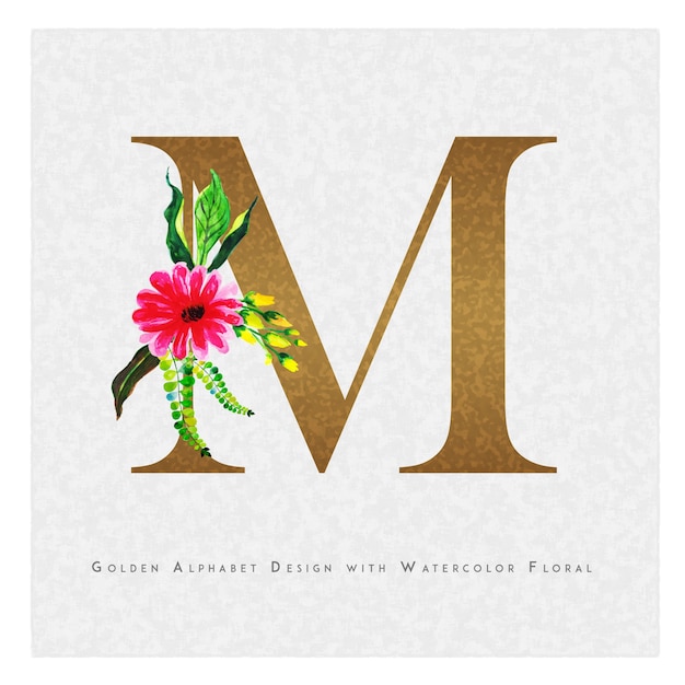 Download Golden letter m watercolor floral background | Premium Vector