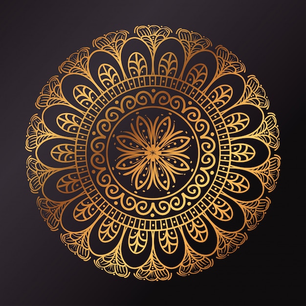 Download Premium Vector Golden Mandala Circle On Dark Background Vintage Luxury Mandala Ornamental Decoration