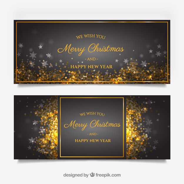 Golden merry christmas banners | Free Vector