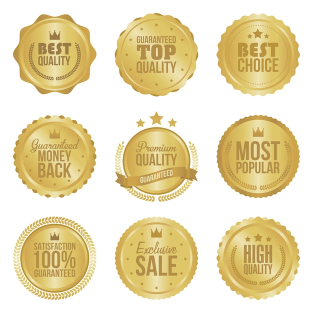 Premium Vector | Golden metal best choice premium quality badge set