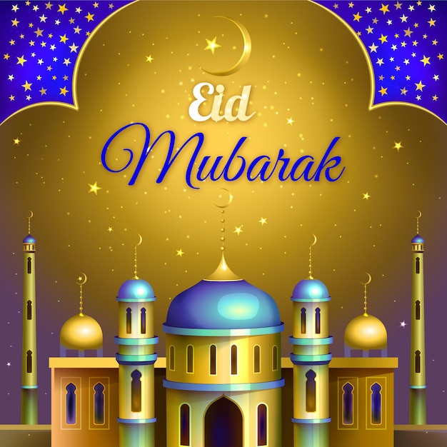 Golden mosque realistic eid mubarak | Free Vector