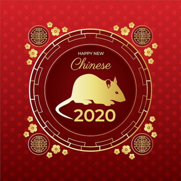 Free Vector Golden Mouse On Red Gradient Background Chinese New Year