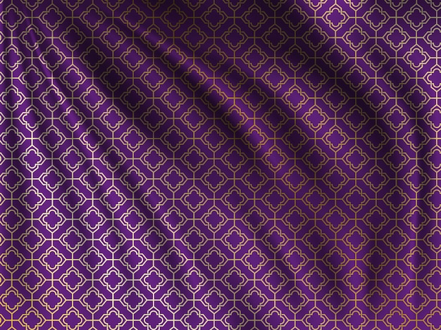 Golden oriental pattern on wavy silk fabric Premium Vector