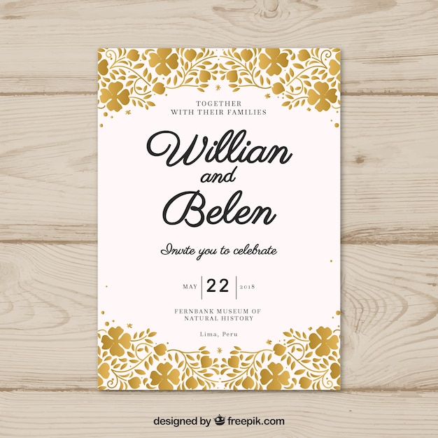 Golden ornamental wedding invitation template | Free Vector