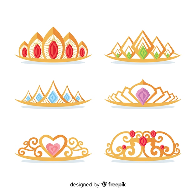 Golden princess tiara collection | Free Vector