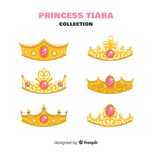 Golden princess tiara collection | Free Vector