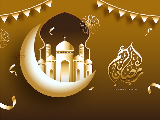 Premium Vector | Golden ramadan kareem calligraphy in arabic language ...