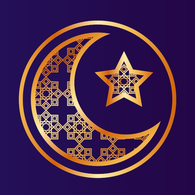 Premium Vector | Golden ramadan moon and star