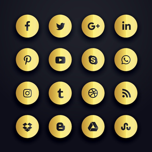 Golden round social media icons Vector | Free Download