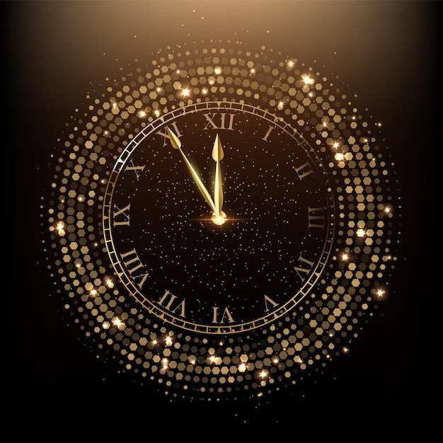 Premium Vector | Golden shiny clock arrow showing five minutes to midnight