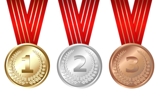Золотые, серебряные, бронзовые медали, на белом | Премиум векторы