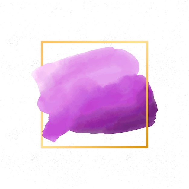 Golden simple frame with watercolor purple stain Free Vector