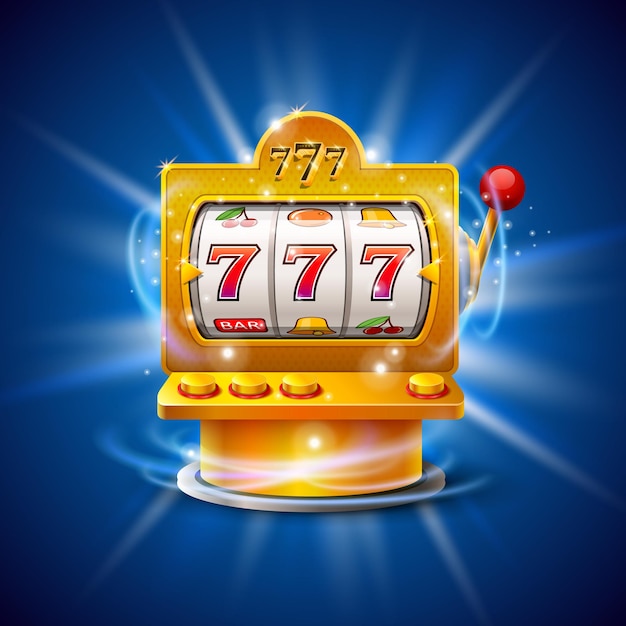 Premium Vector | Golden slot machine wins the jackpot. isolated on blue ...