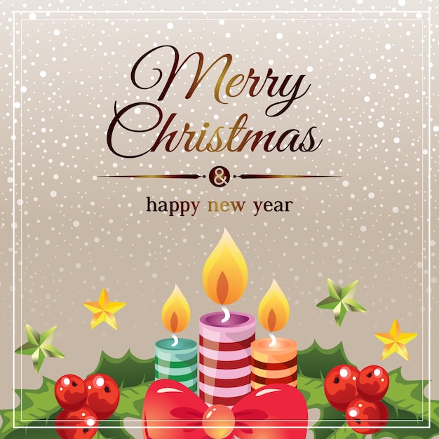 Premium Vector | Golden snow christmas card with candle