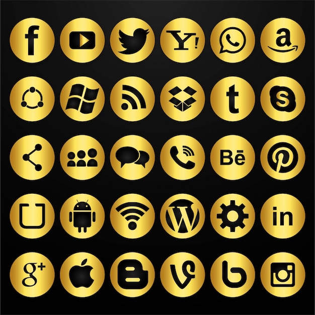 Golden Social Media Icons Set Nohat