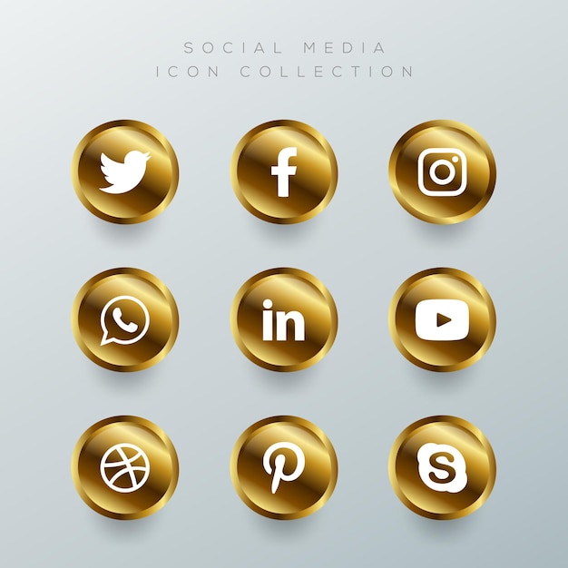 Premium Vector | Golden social media icons set