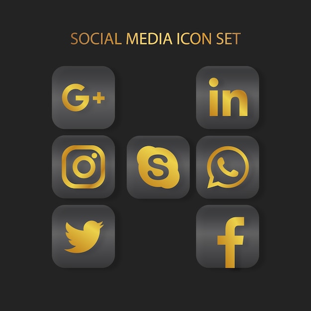 Premium Vector | Golden sosial media icons set