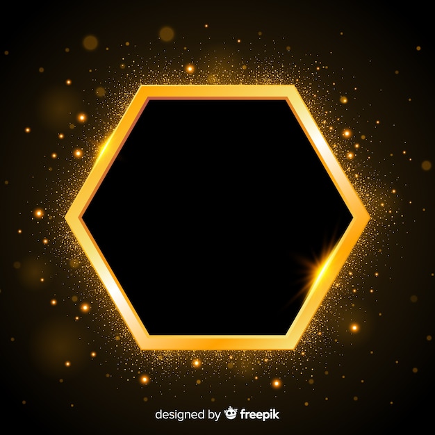 Golden sparkling frame on dark background Free Vector