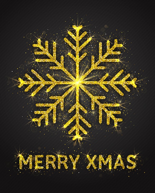 Premium Vector | Golden sparkling glitter snowflake merry xmas greeting ...