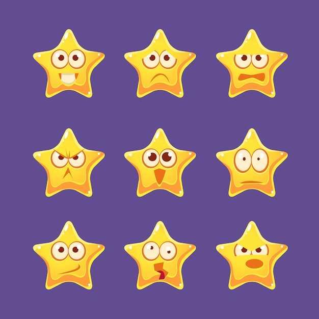 Premium Vector | Golden star emoji character set