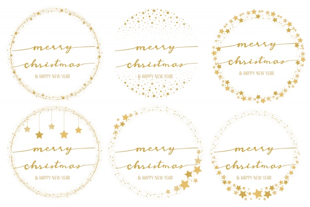 Premium Vector | Golden star wreath with hand written merry christmas ...