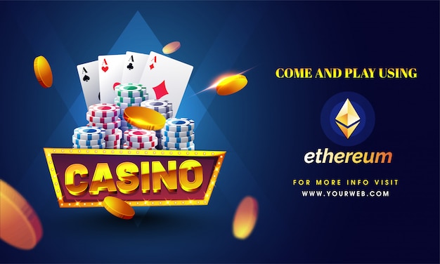 Golden text casino with 3d chip Vector | Premium Download