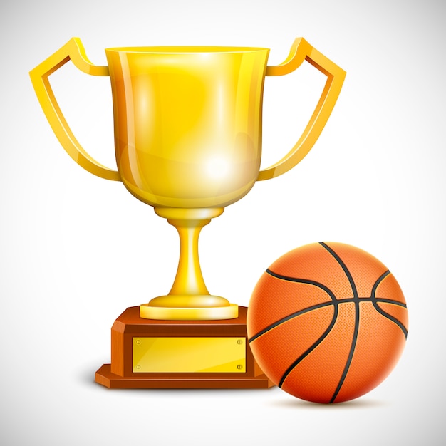 Premium Vector | Golden trophy cup with basketball.